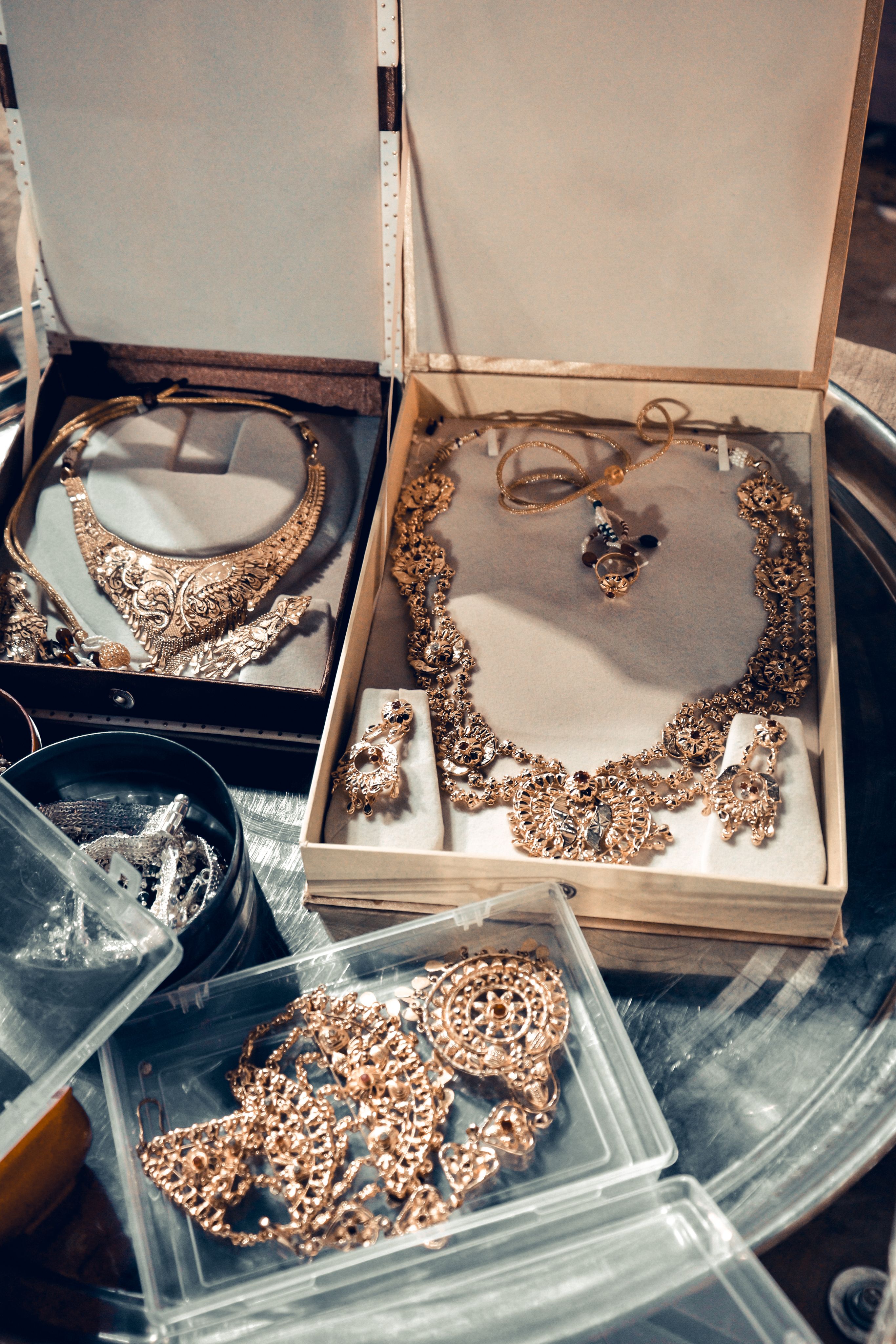Matched Indian gold necklace and drop earrings